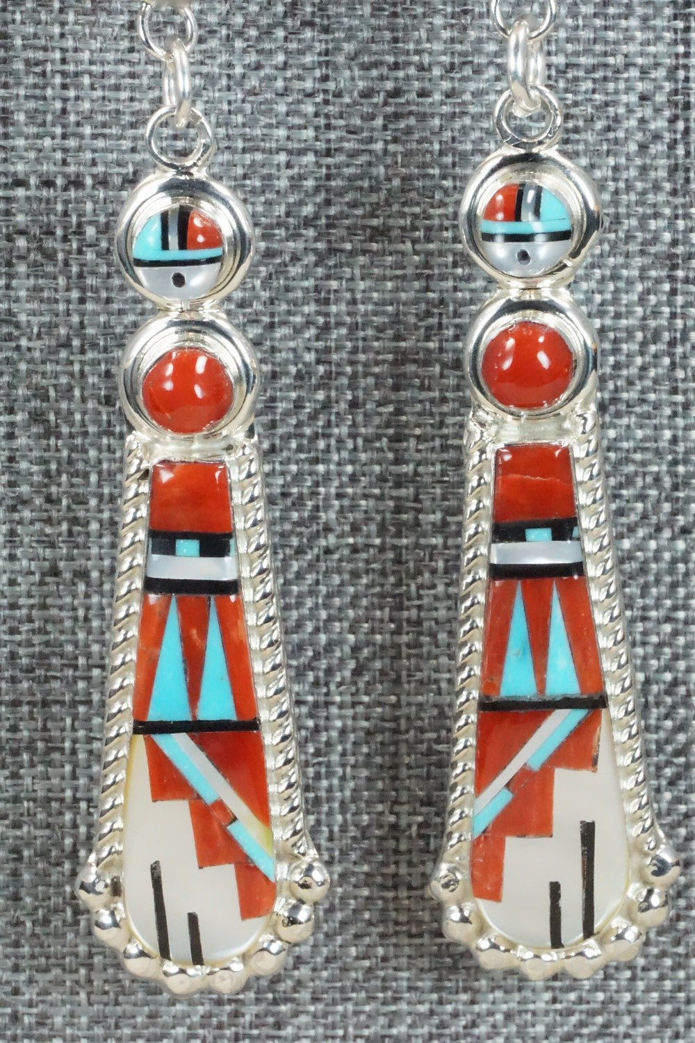Turquoise, Coral & Sterling Silver Inlay Bolo Tie - Patty Edaakie