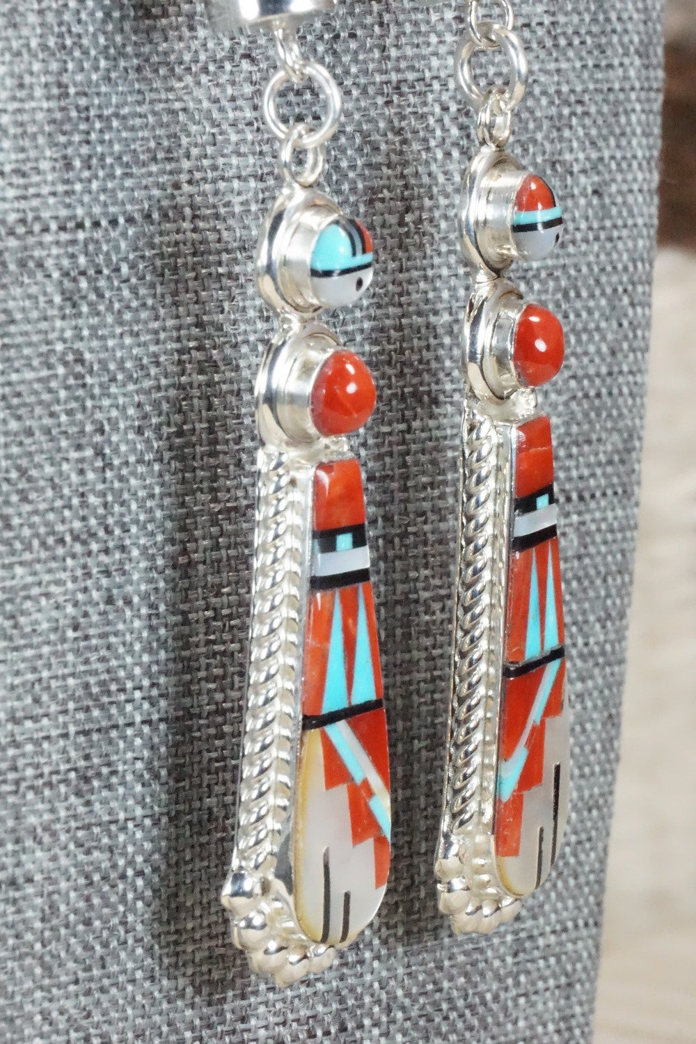 Turquoise, Coral & Sterling Silver Inlay Bolo Tie - Patty Edaakie