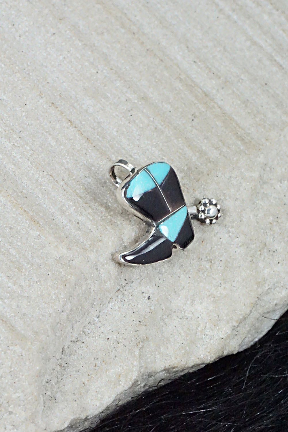 Turquoise, Onyx & Sterling Silver Pendant - Deanna Edaakie