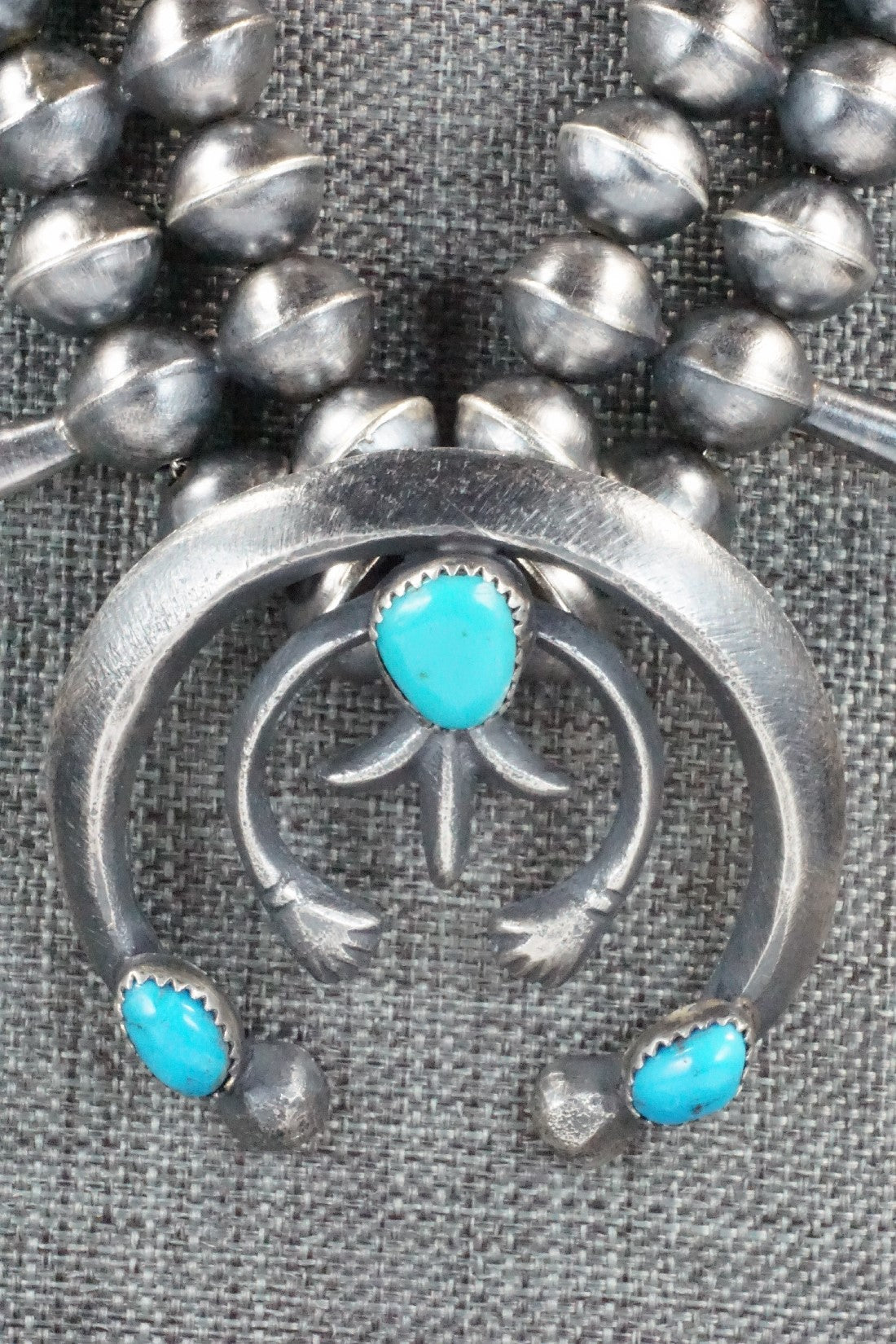 Turquoise & Sterling Silver Squash Blossom Necklace and Earrings - Gilbert Martin