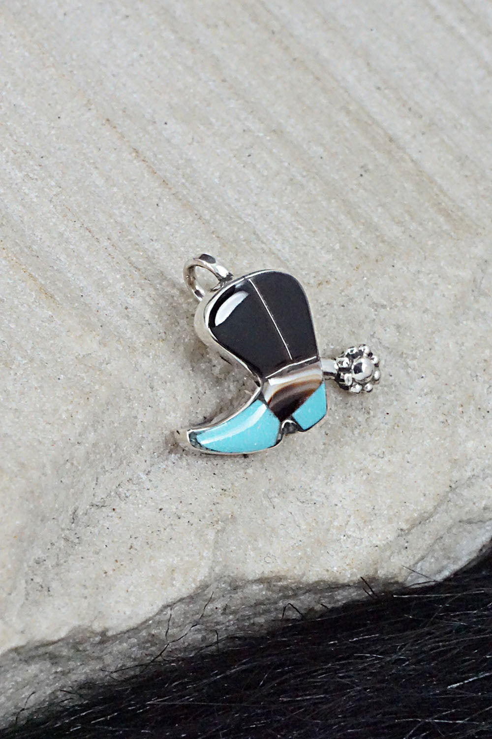 Turquoise, Shell, Onyx & Sterling Silver Pendant - Deanna Edaakie