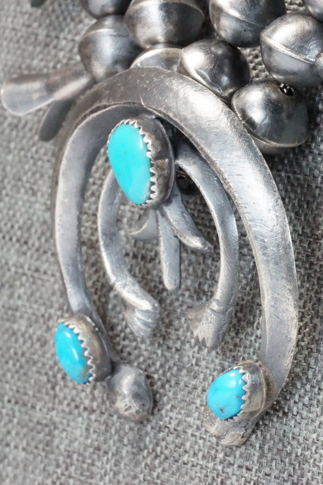 Turquoise & Sterling Silver Squash Blossom Necklace and Earrings - Gilbert Martin