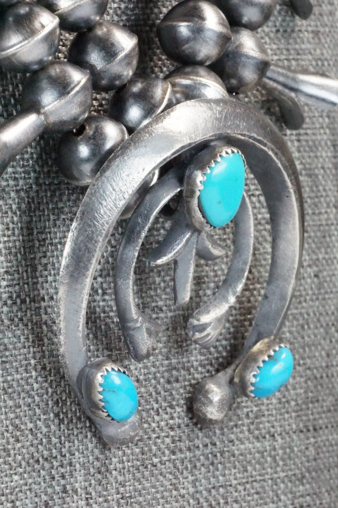 Turquoise & Sterling Silver Squash Blossom Necklace and Earrings - Gilbert Martin
