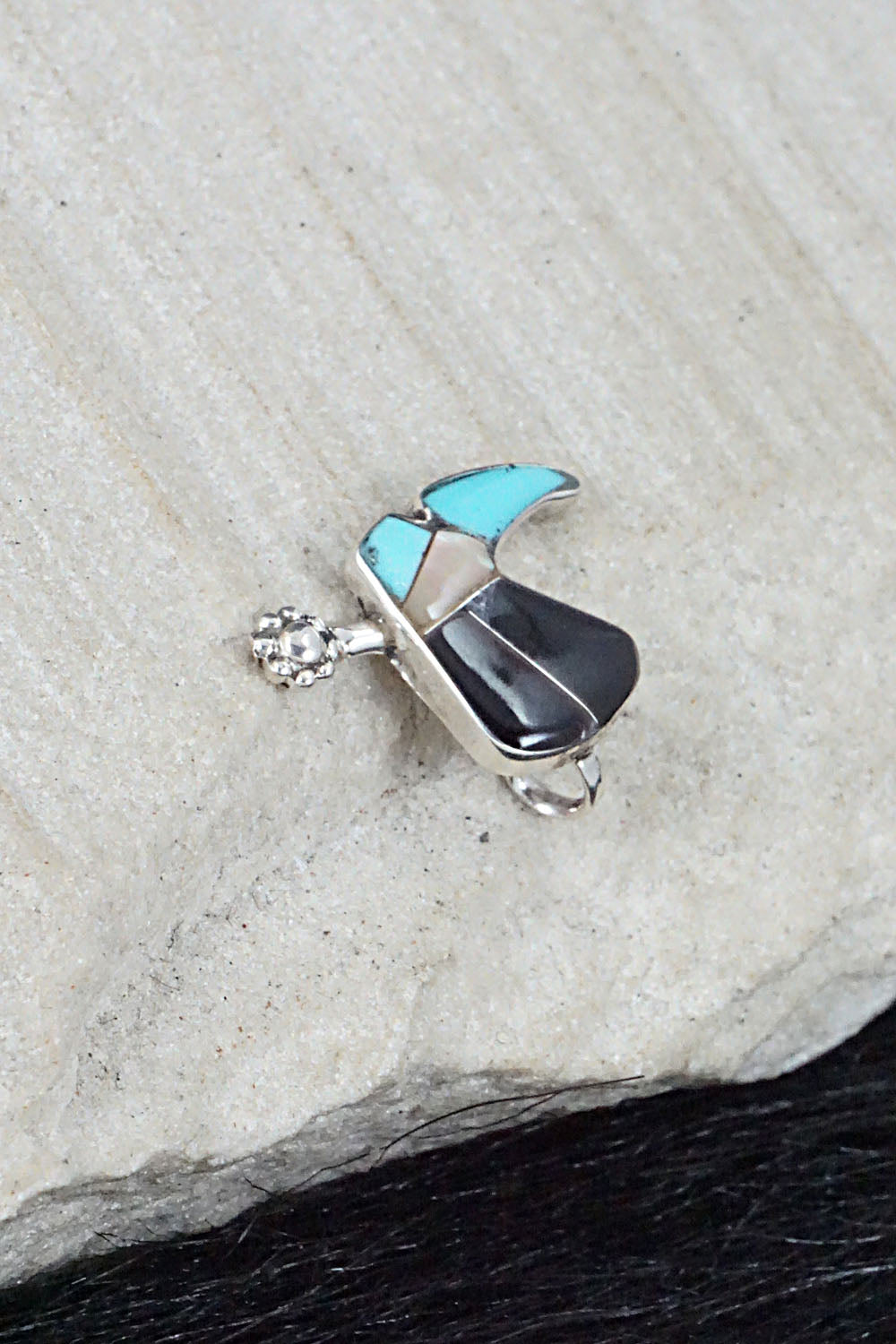 Turquoise, Shell, Onyx & Sterling Silver Pendant - Deanna Edaakie