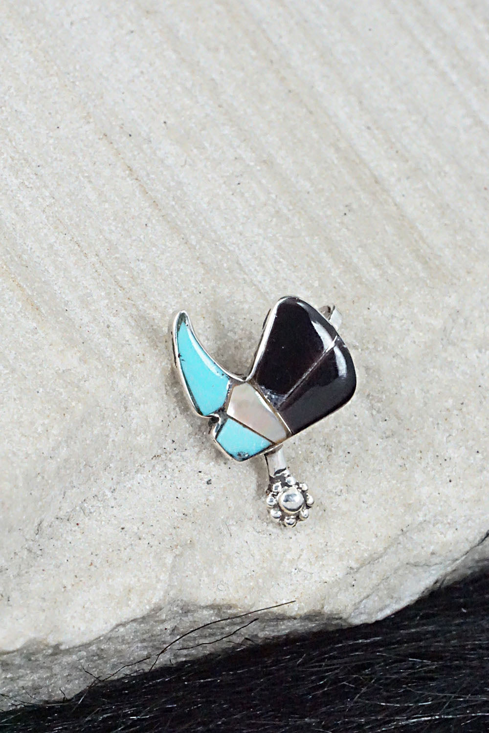 Turquoise, Shell, Onyx & Sterling Silver Pendant - Deanna Edaakie