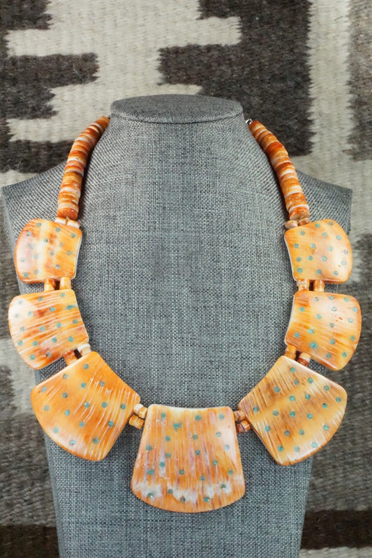 Spiny Oyster and Turquoise Necklace - Joe Garcia