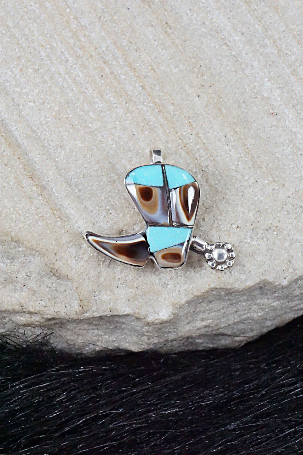 Turquoise, Shell & Sterling Silver Pendant - Deanna Edaakie