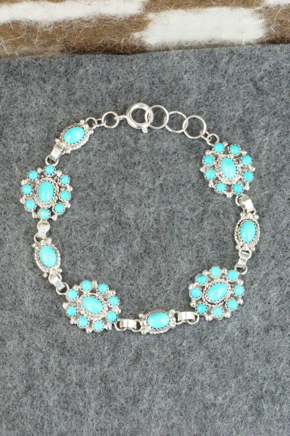 Turquoise & Sterling Silver Link Bracelet - Lorena Edaakie