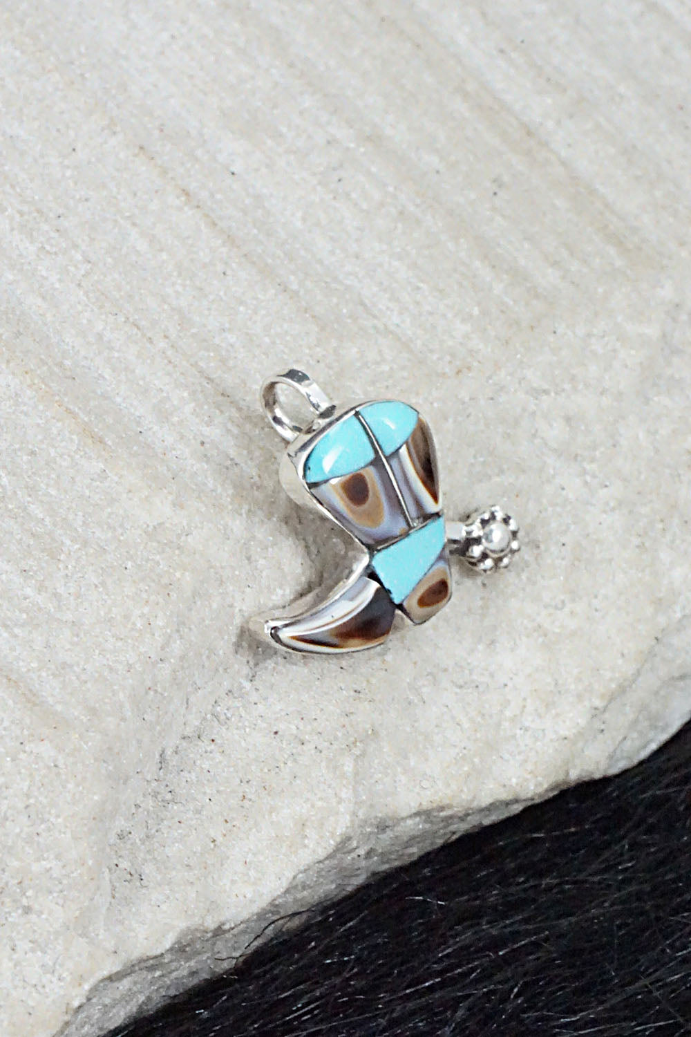 Turquoise, Shell & Sterling Silver Pendant - Deanna Edaakie