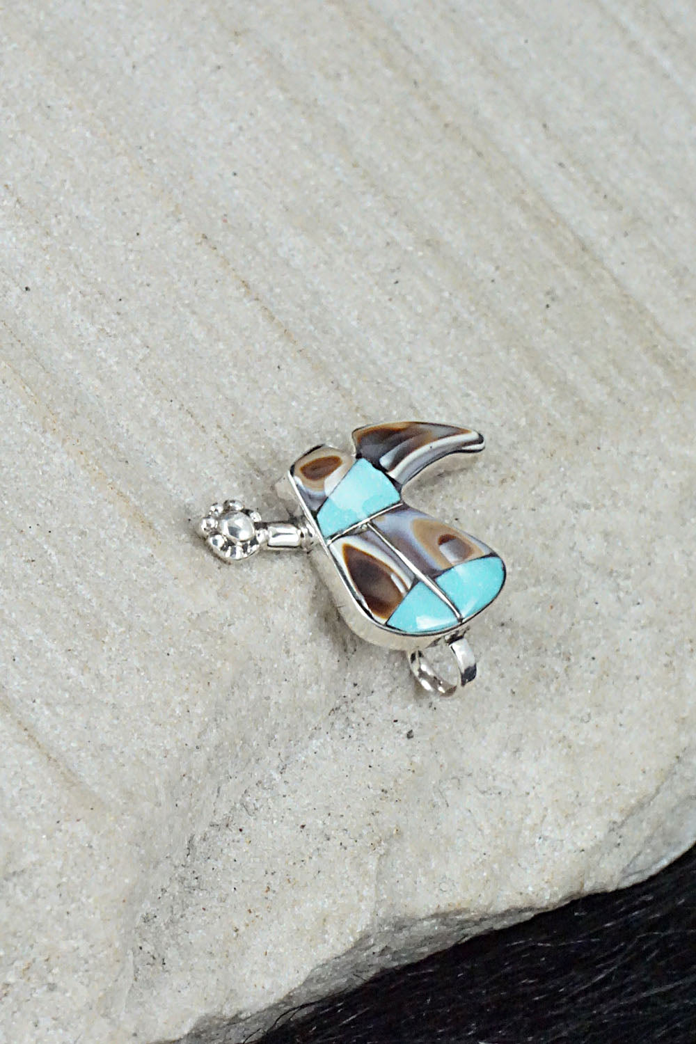 Turquoise, Shell & Sterling Silver Pendant - Deanna Edaakie