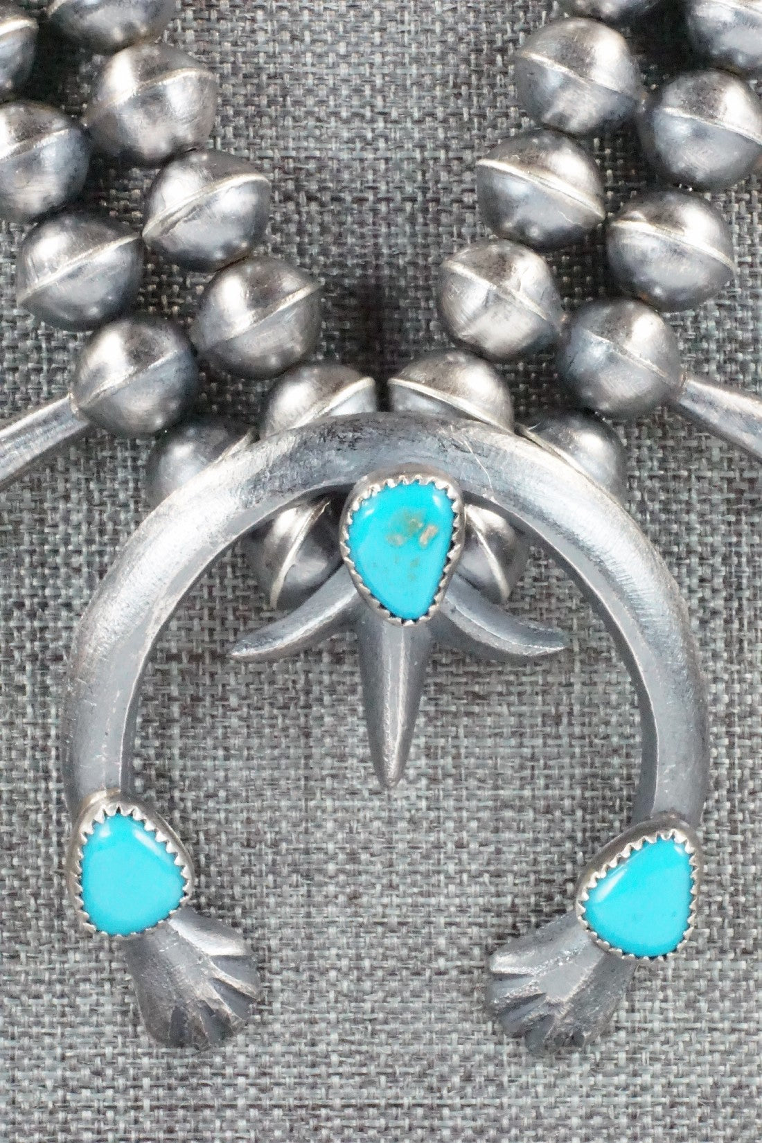 Turquoise & Sterling Silver Squash Blossom Necklace and Earrings - Gilbert Martin