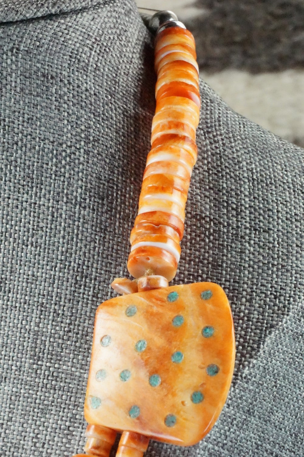 Spiny Oyster and Turquoise Necklace - Joe Garcia