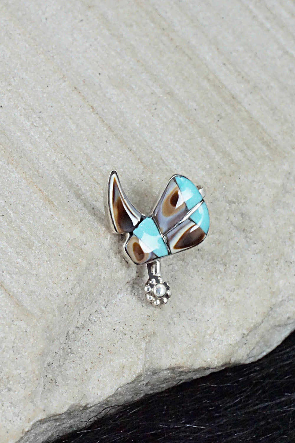 Turquoise, Shell & Sterling Silver Pendant - Deanna Edaakie