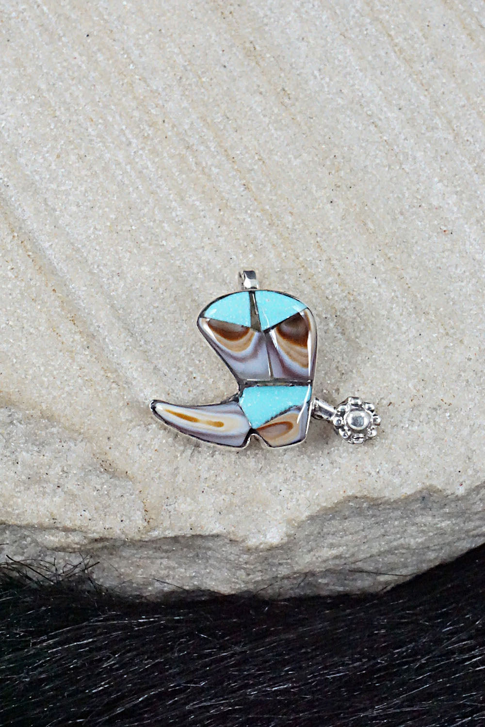Turquoise, Shell & Sterling Silver Pendant - Deanna Edaakie