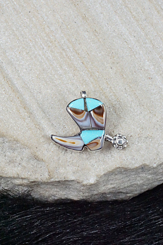 Turquoise, Shell & Sterling Silver Pendant - Deanna Edaakie
