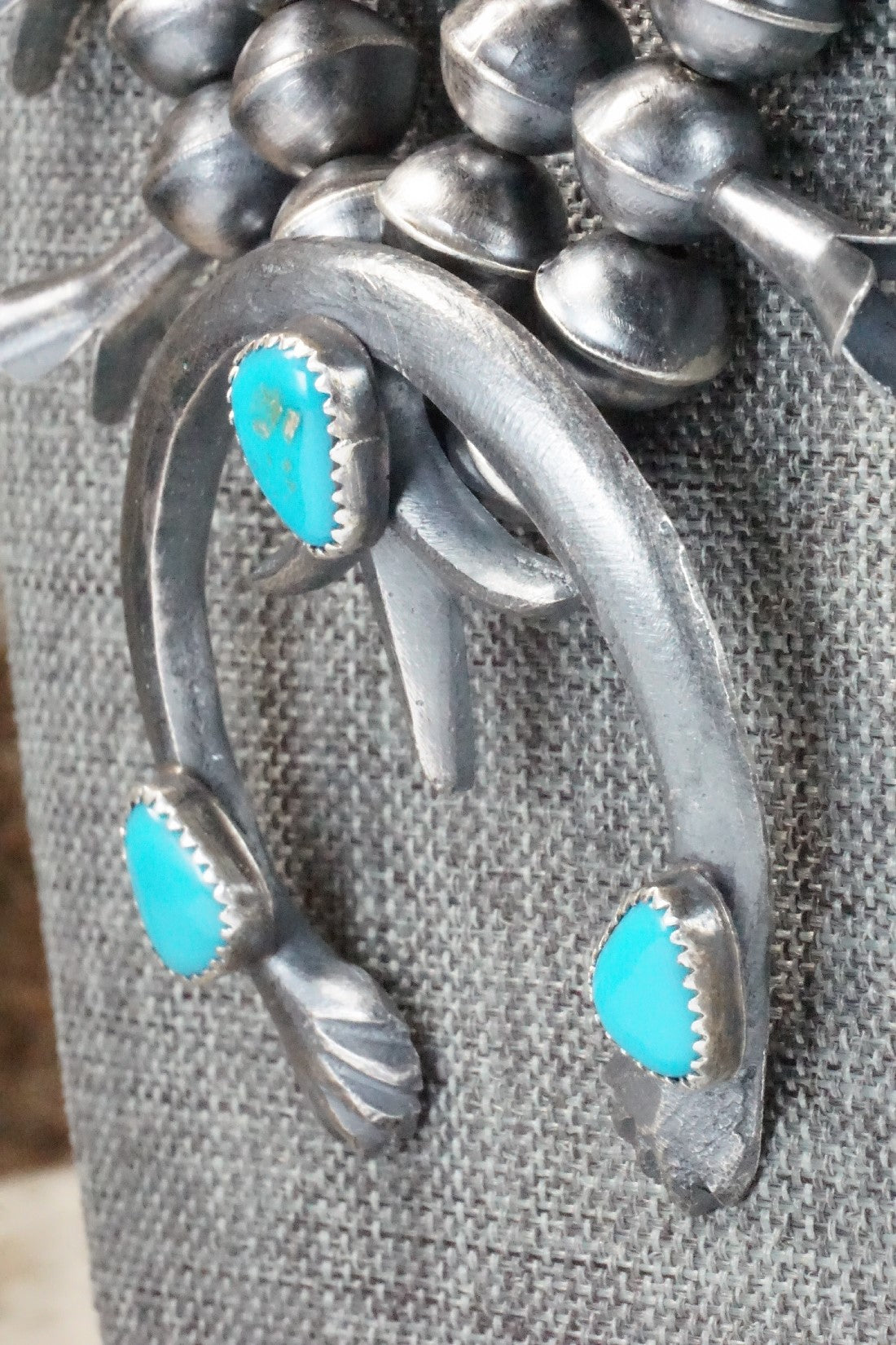 Turquoise & Sterling Silver Squash Blossom Necklace and Earrings - Gilbert Martin