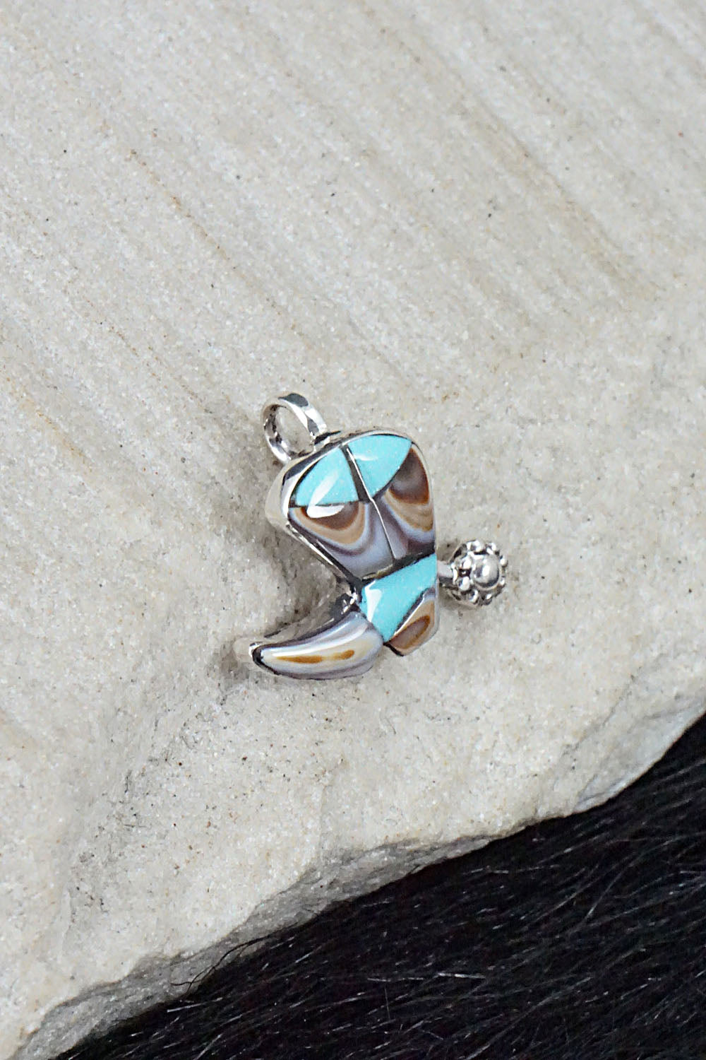 Turquoise, Shell & Sterling Silver Pendant - Deanna Edaakie