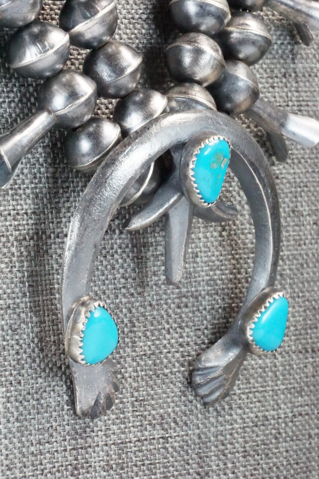Turquoise & Sterling Silver Squash Blossom Necklace and Earrings - Gilbert Martin