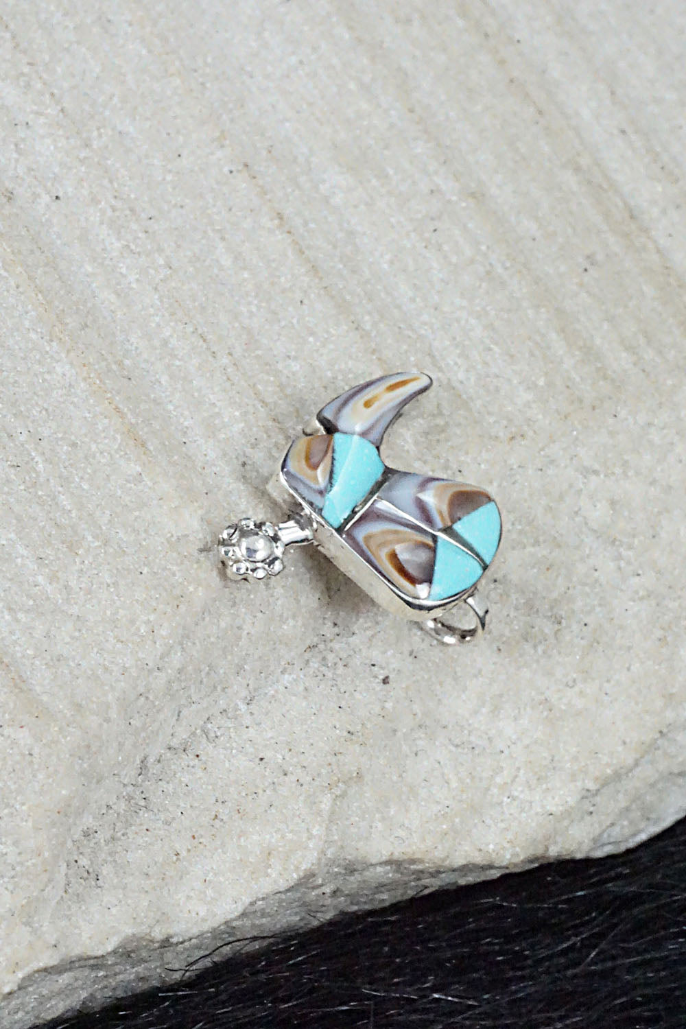 Turquoise, Shell & Sterling Silver Pendant - Deanna Edaakie
