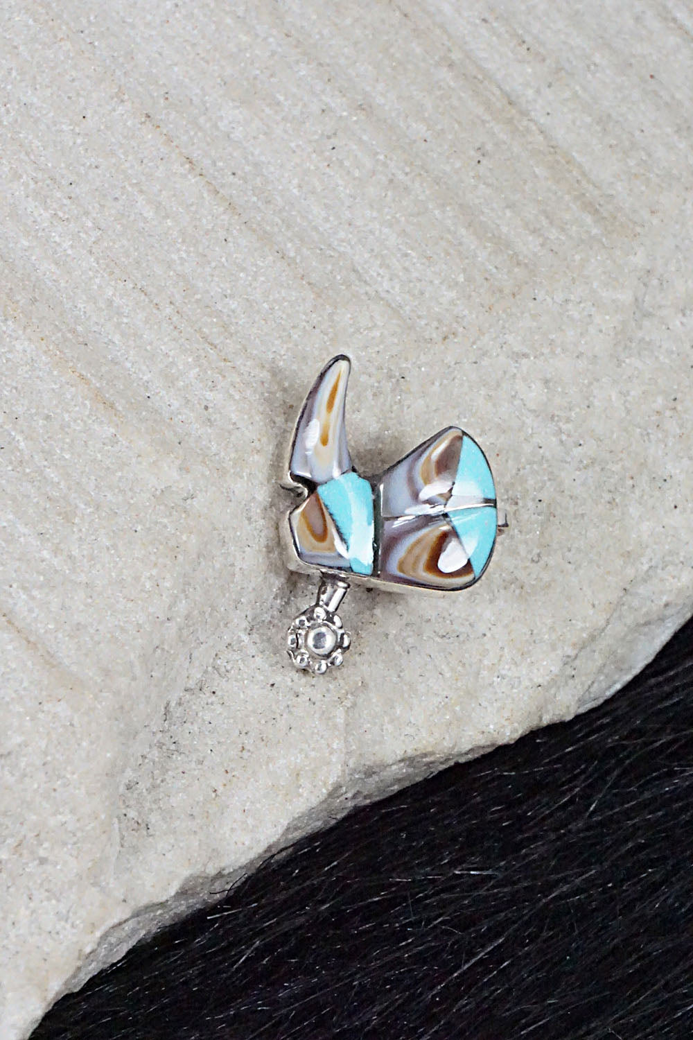 Turquoise, Shell & Sterling Silver Pendant - Deanna Edaakie