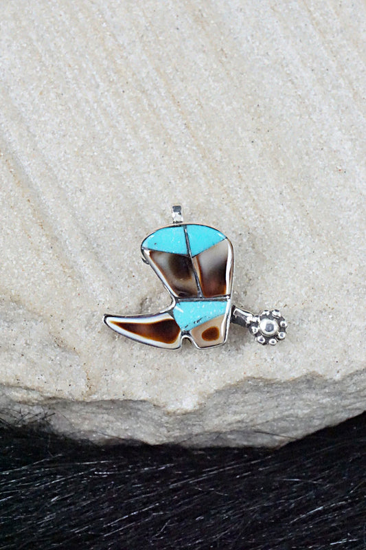 Turquoise, Shell & Sterling Silver Pendant - Deanna Edaakie