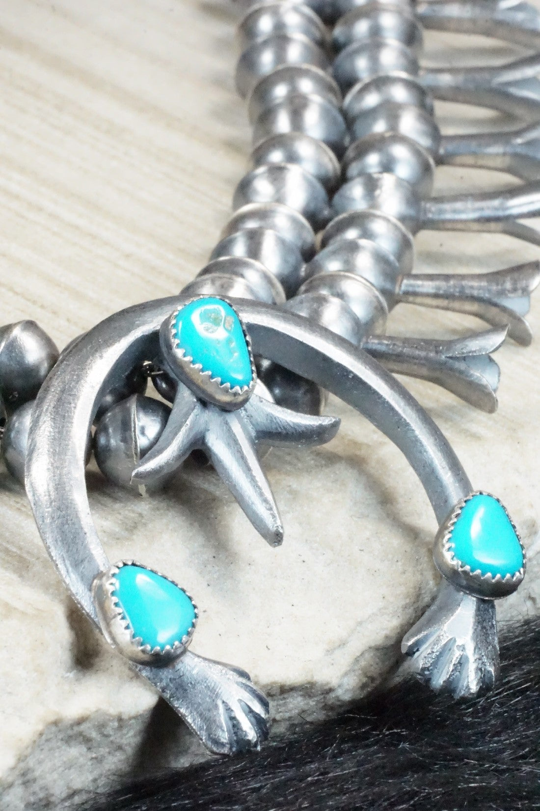 Turquoise & Sterling Silver Squash Blossom Necklace and Earrings - Gilbert Martin