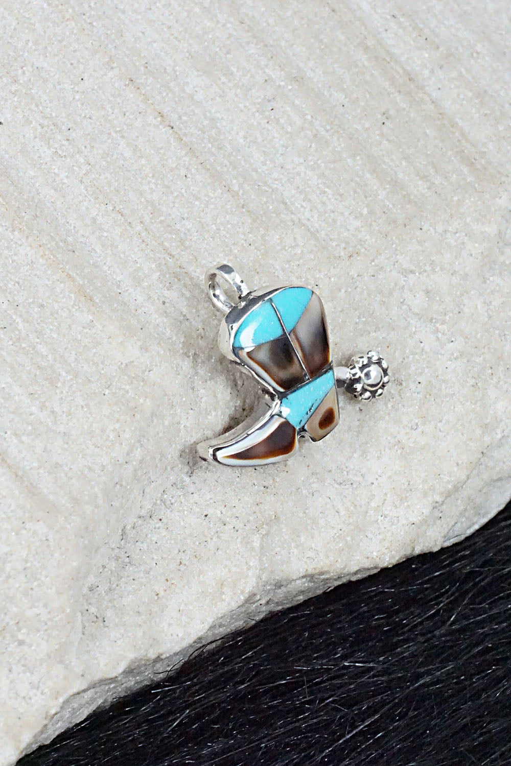 Turquoise, Shell & Sterling Silver Pendant - Deanna Edaakie
