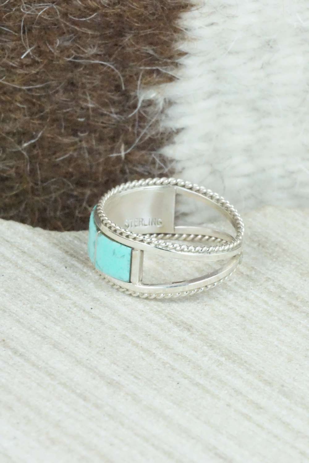 Turquoise & Sterling Silver Inlay Ring - Bruce Johnson - Size 6.5