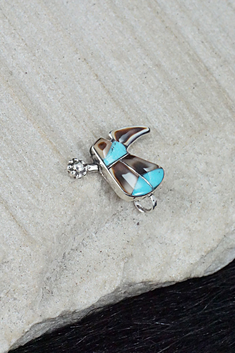 Turquoise, Shell & Sterling Silver Pendant - Deanna Edaakie