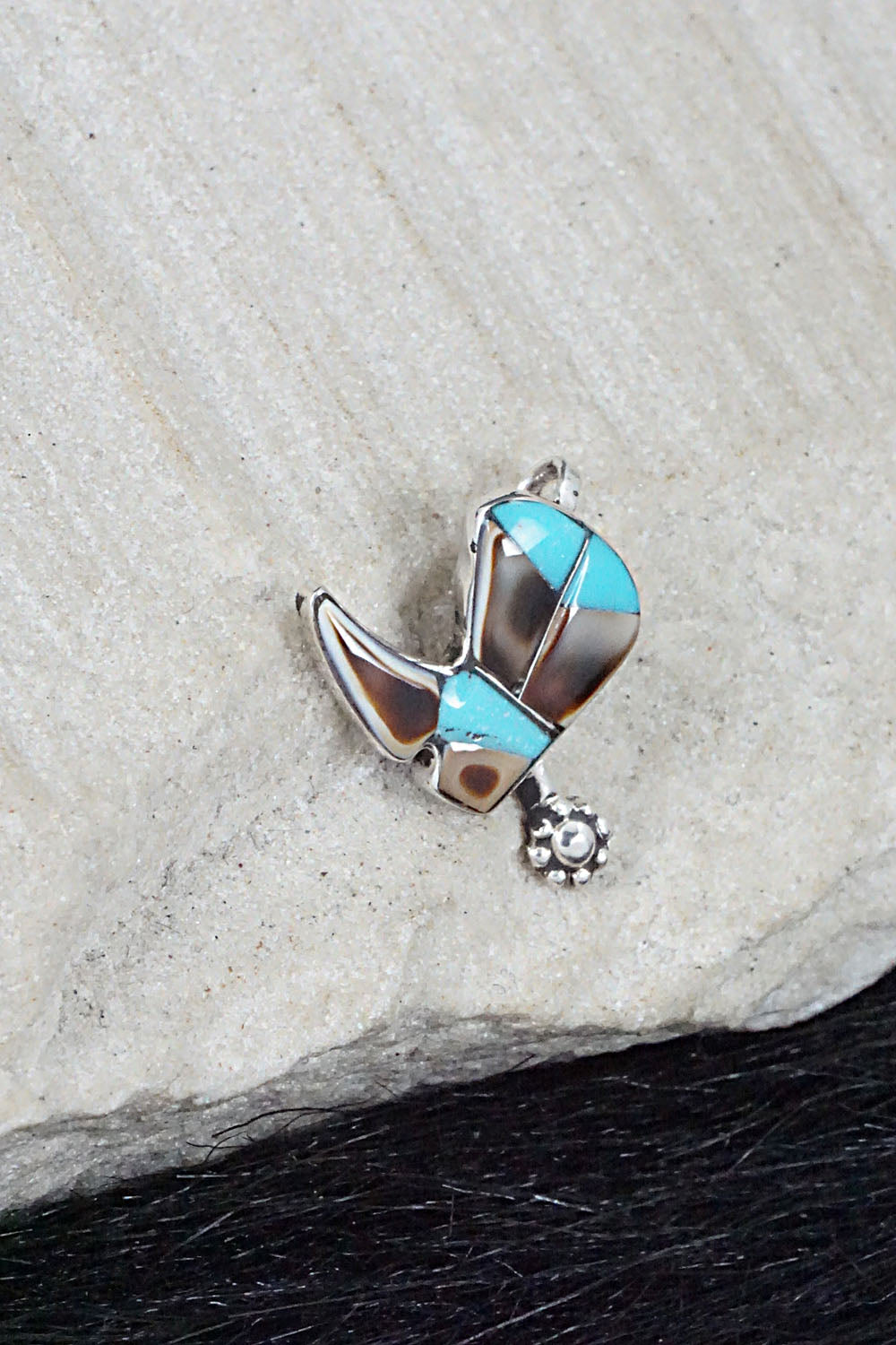 Turquoise, Shell & Sterling Silver Pendant - Deanna Edaakie