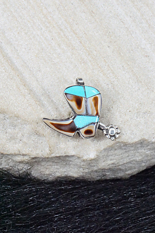 Turquoise, Shell & Sterling Silver Pendant - Deanna Edaakie