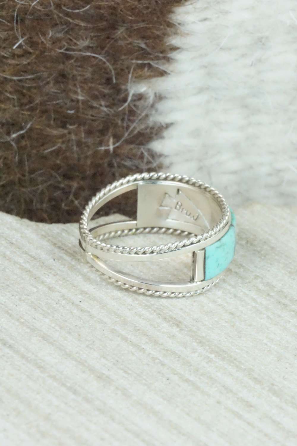 Turquoise & Sterling Silver Inlay Ring - Bruce Johnson - Size 6.5