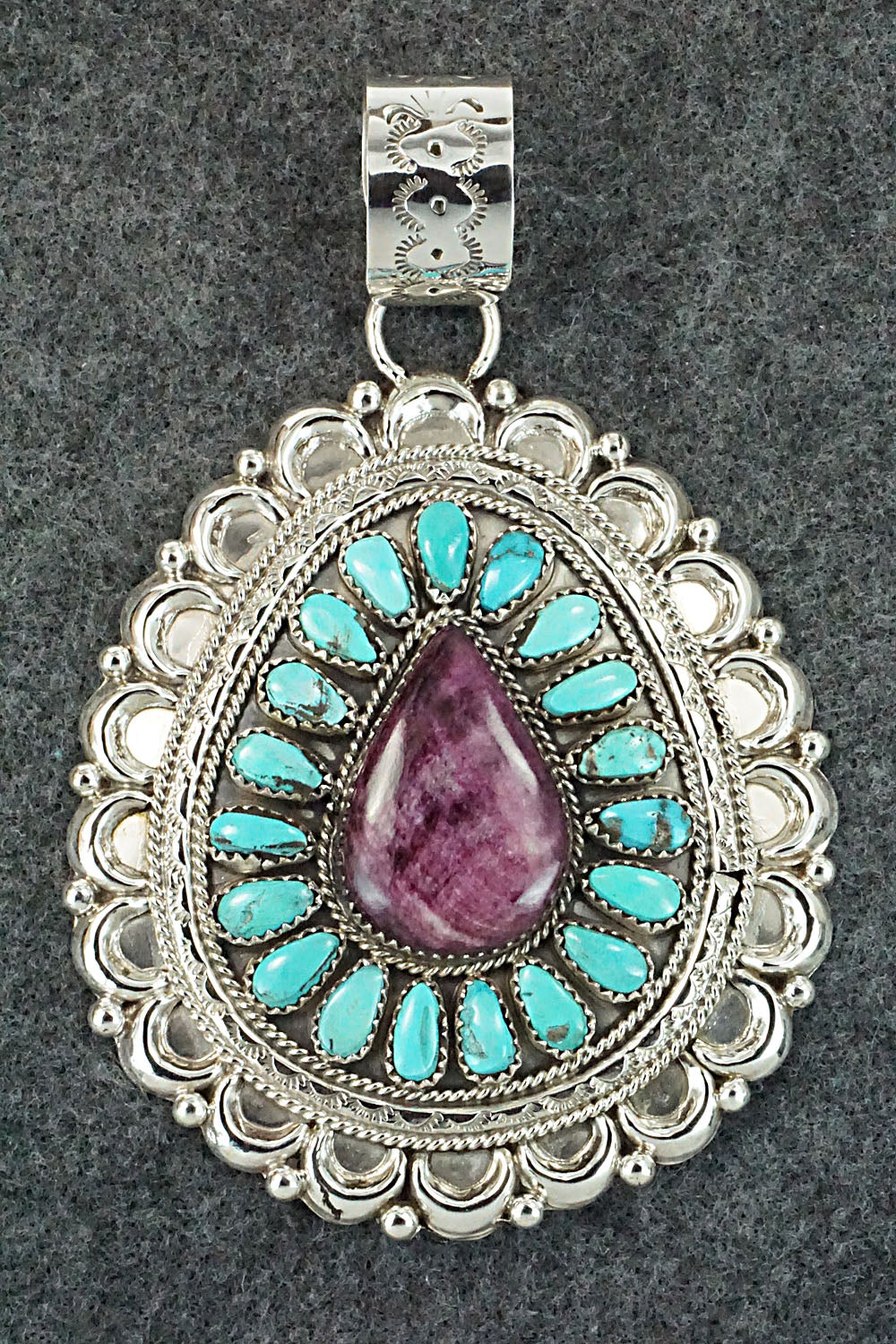 Turquoise, Spiny Oyster & Sterling Silver Pendant - Justina Wilson