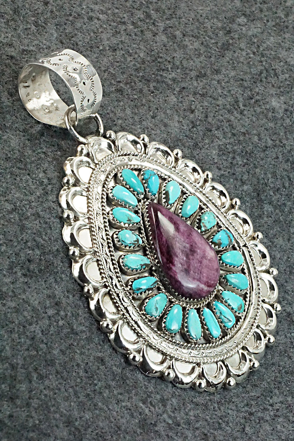 Turquoise, Spiny Oyster & Sterling Silver Pendant - Justina Wilson