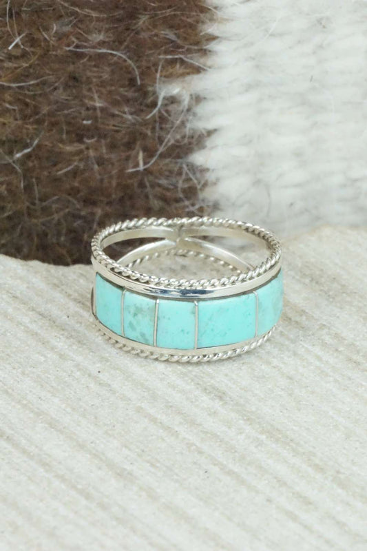 Turquoise & Sterling Silver Inlay Ring - Bruce Johnson - Size 6.5