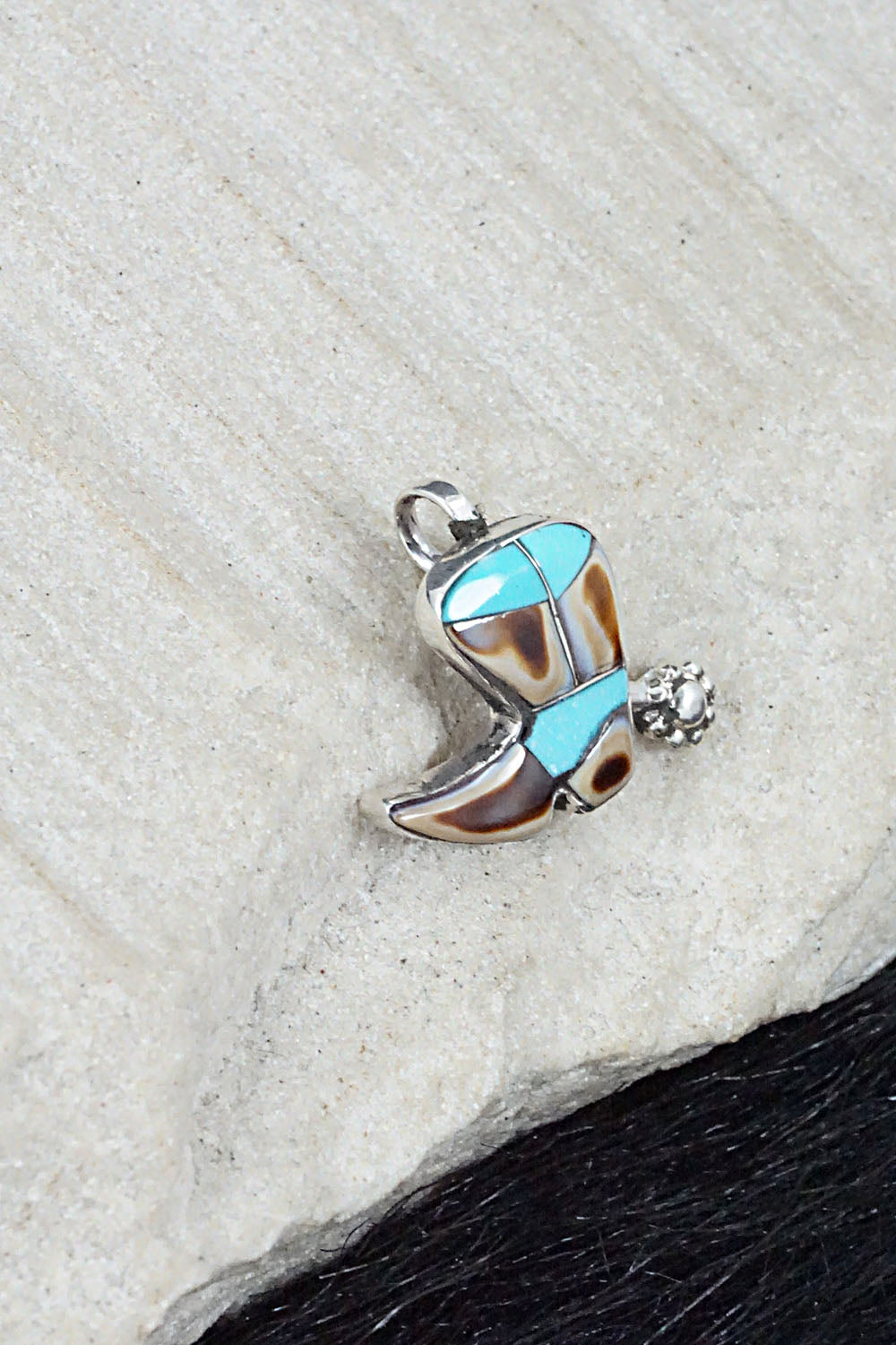 Turquoise, Shell & Sterling Silver Pendant - Deanna Edaakie