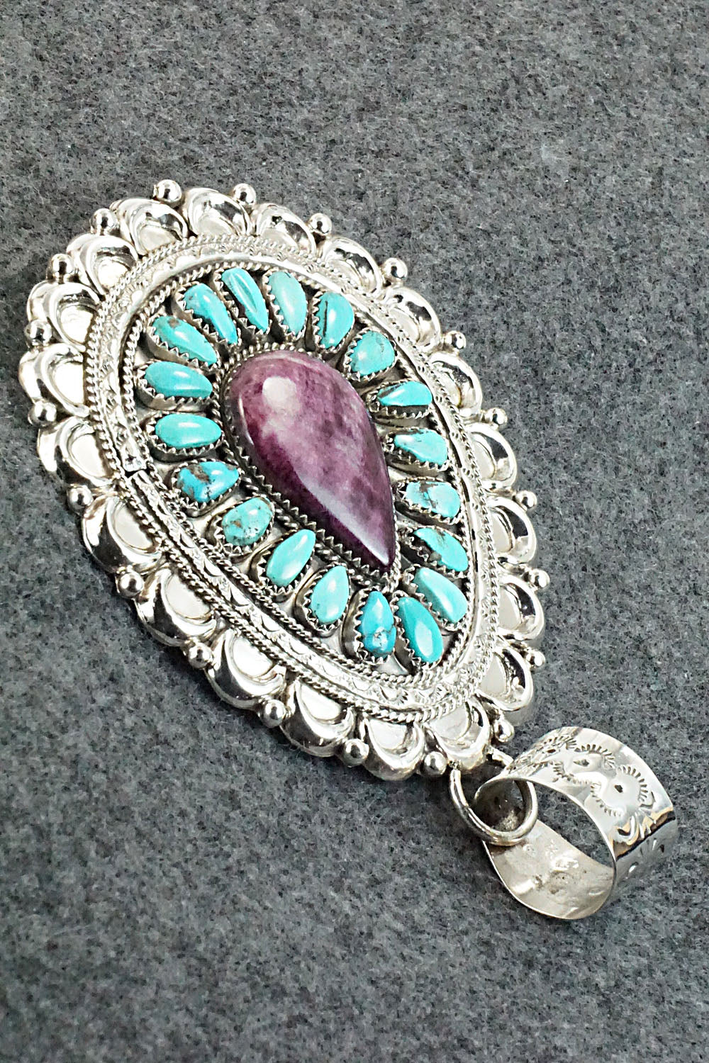 Turquoise, Spiny Oyster & Sterling Silver Pendant - Justina Wilson