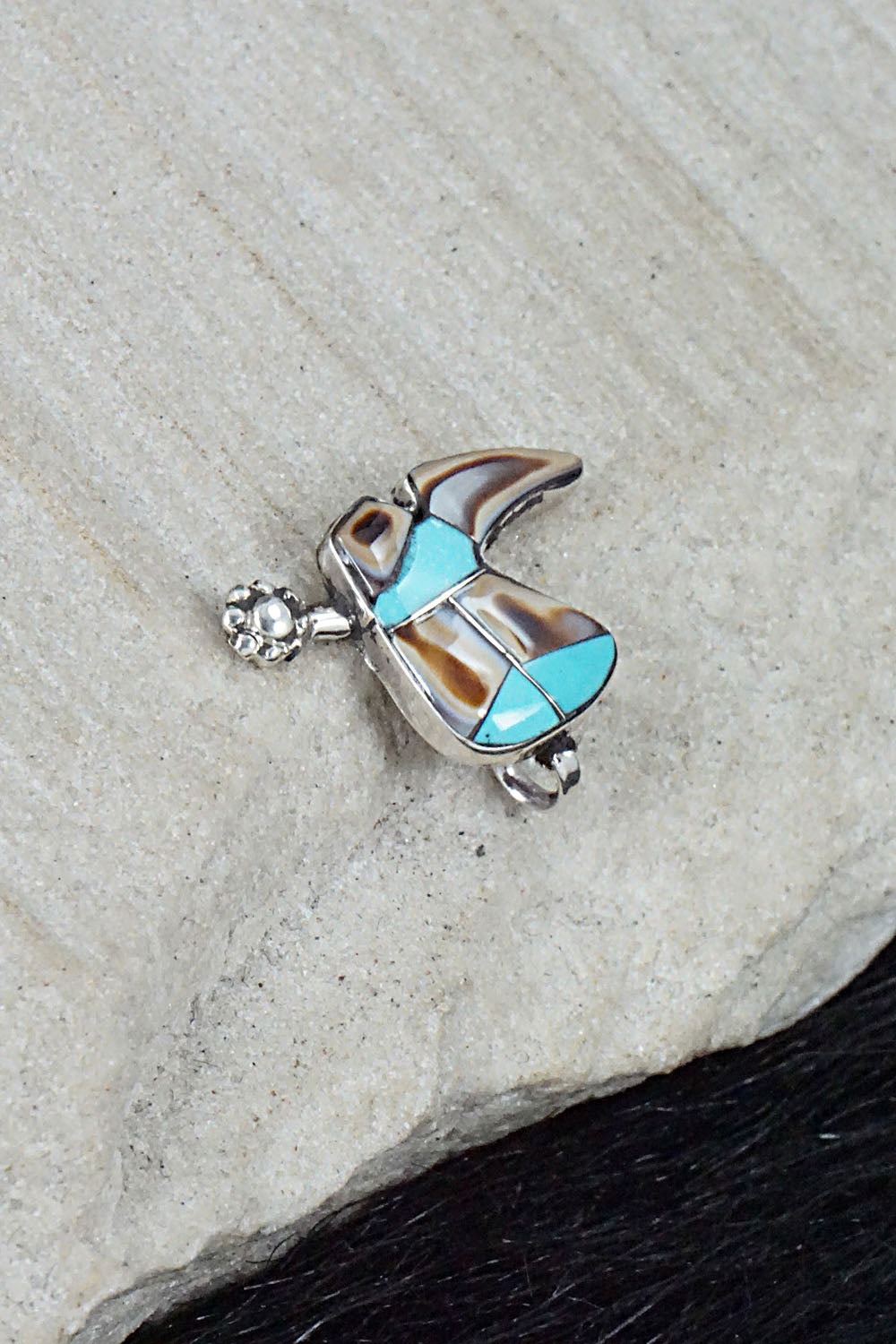 Turquoise, Shell & Sterling Silver Pendant - Deanna Edaakie