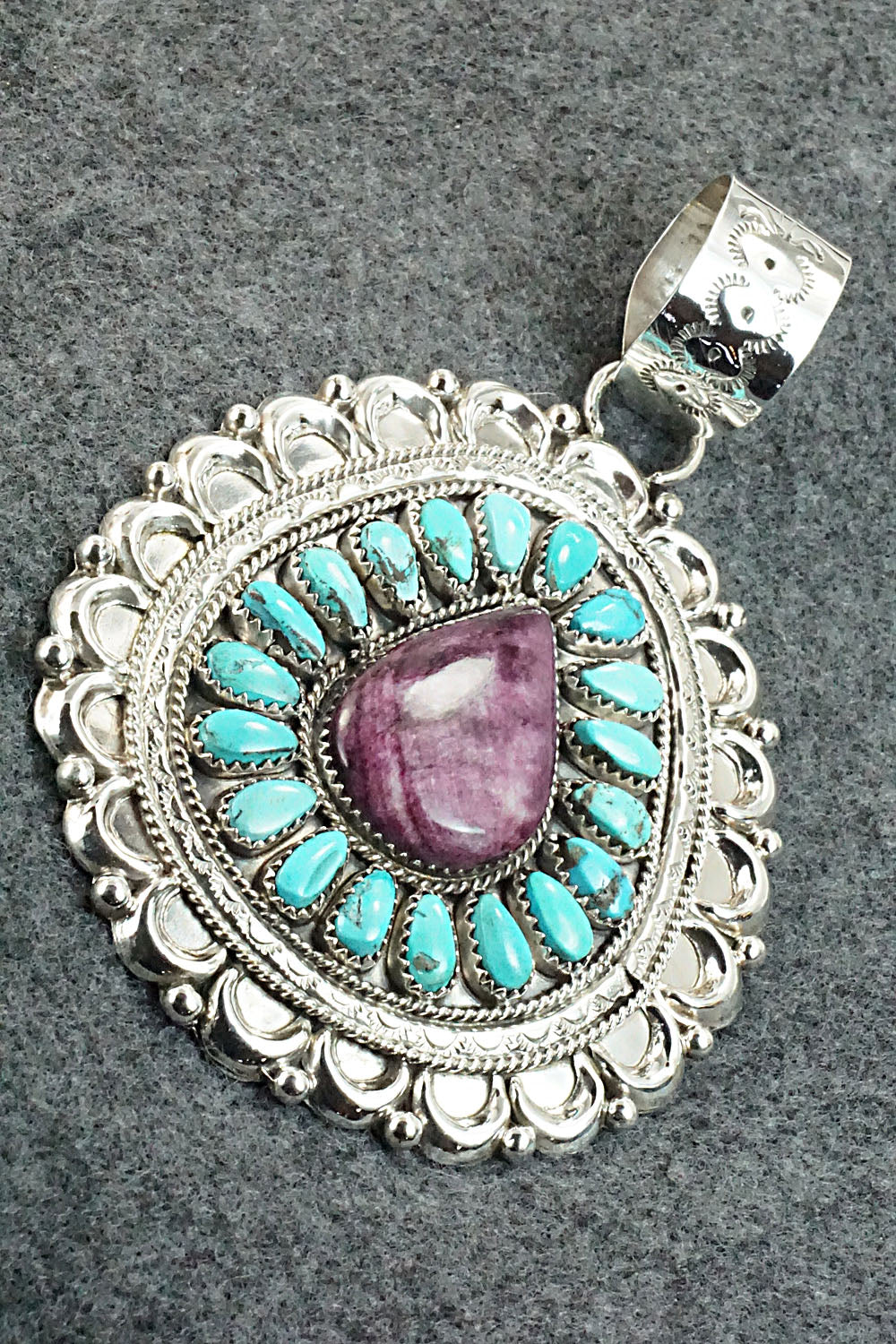 Turquoise, Spiny Oyster & Sterling Silver Pendant - Justina Wilson