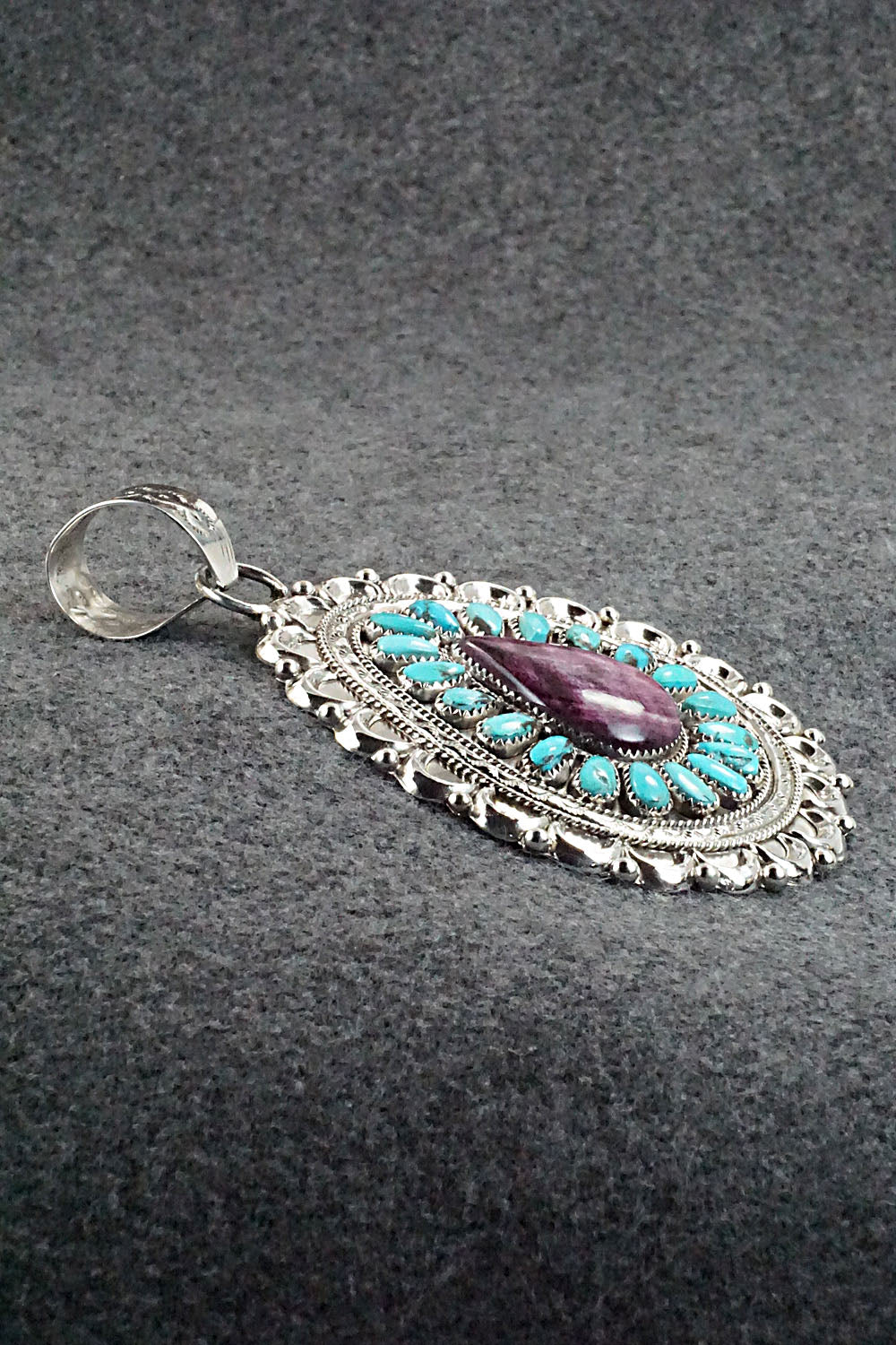 Turquoise, Spiny Oyster & Sterling Silver Pendant - Justina Wilson