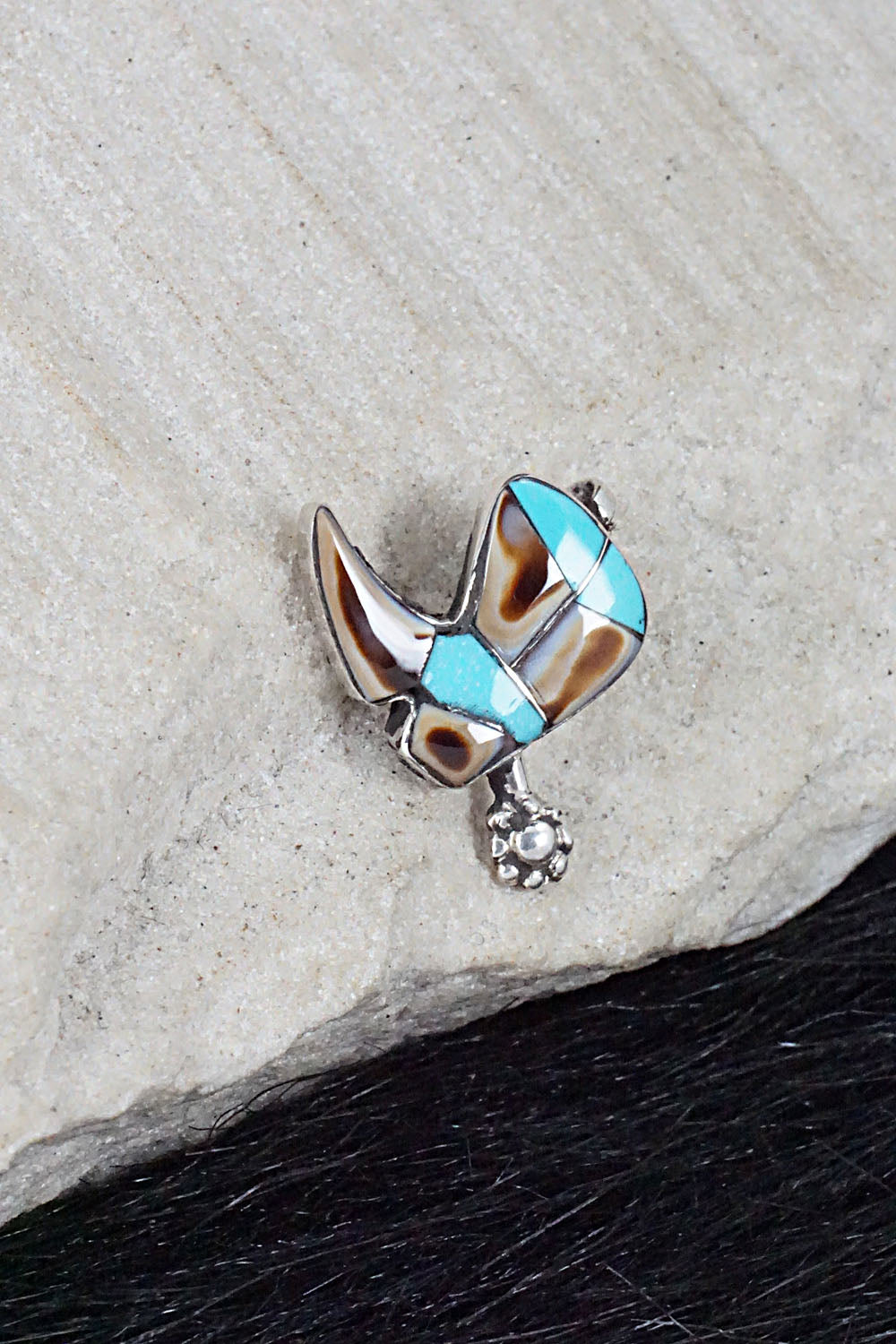 Turquoise, Shell & Sterling Silver Pendant - Deanna Edaakie