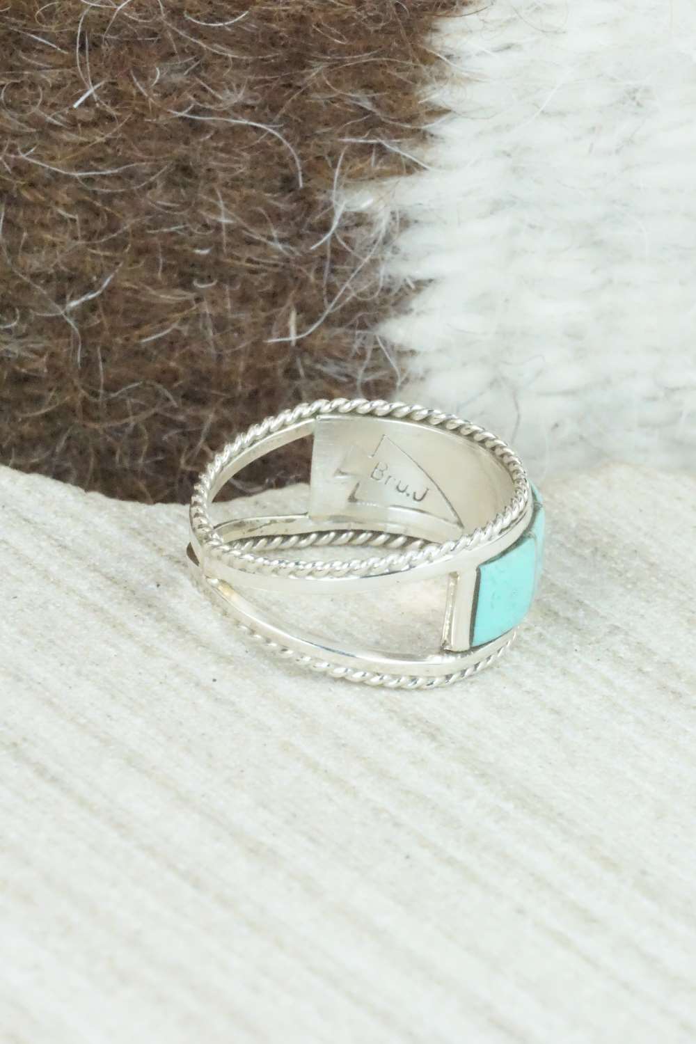 Turquoise & Sterling Silver Inlay Ring - Bruce Johnson - Size 6.5