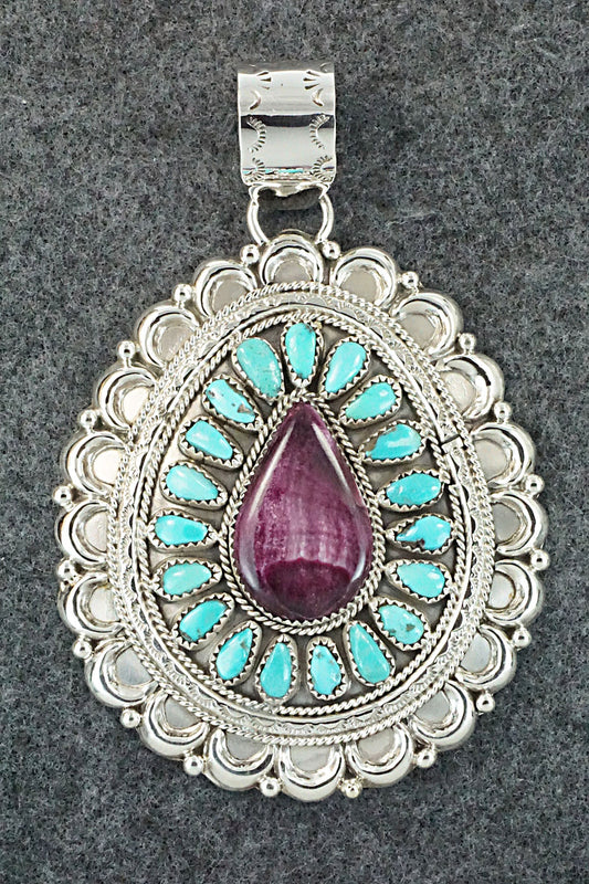 Turquoise, Spiny Oyster & Sterling Silver Pendant - Justina Wilson