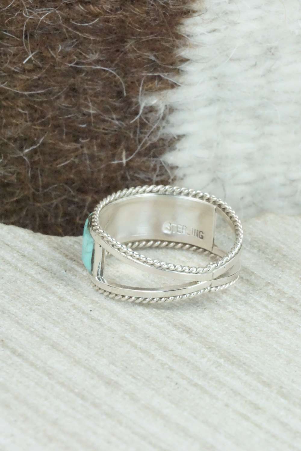 Turquoise & Sterling Silver Inlay Ring - Bruce Johnson - Size 7