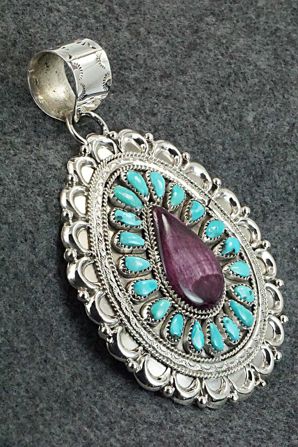 Turquoise, Spiny Oyster & Sterling Silver Pendant - Justina Wilson