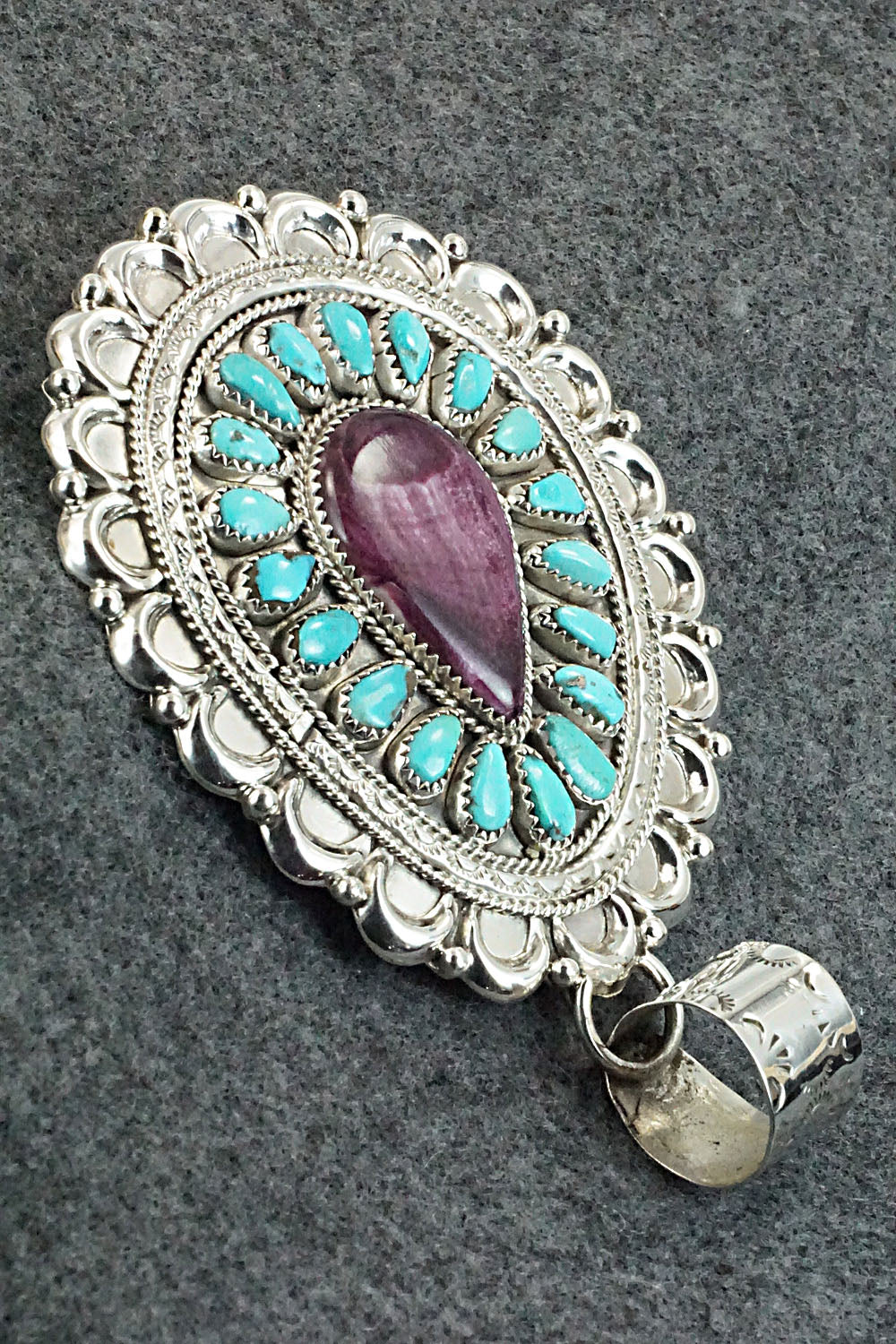 Turquoise, Spiny Oyster & Sterling Silver Pendant - Justina Wilson