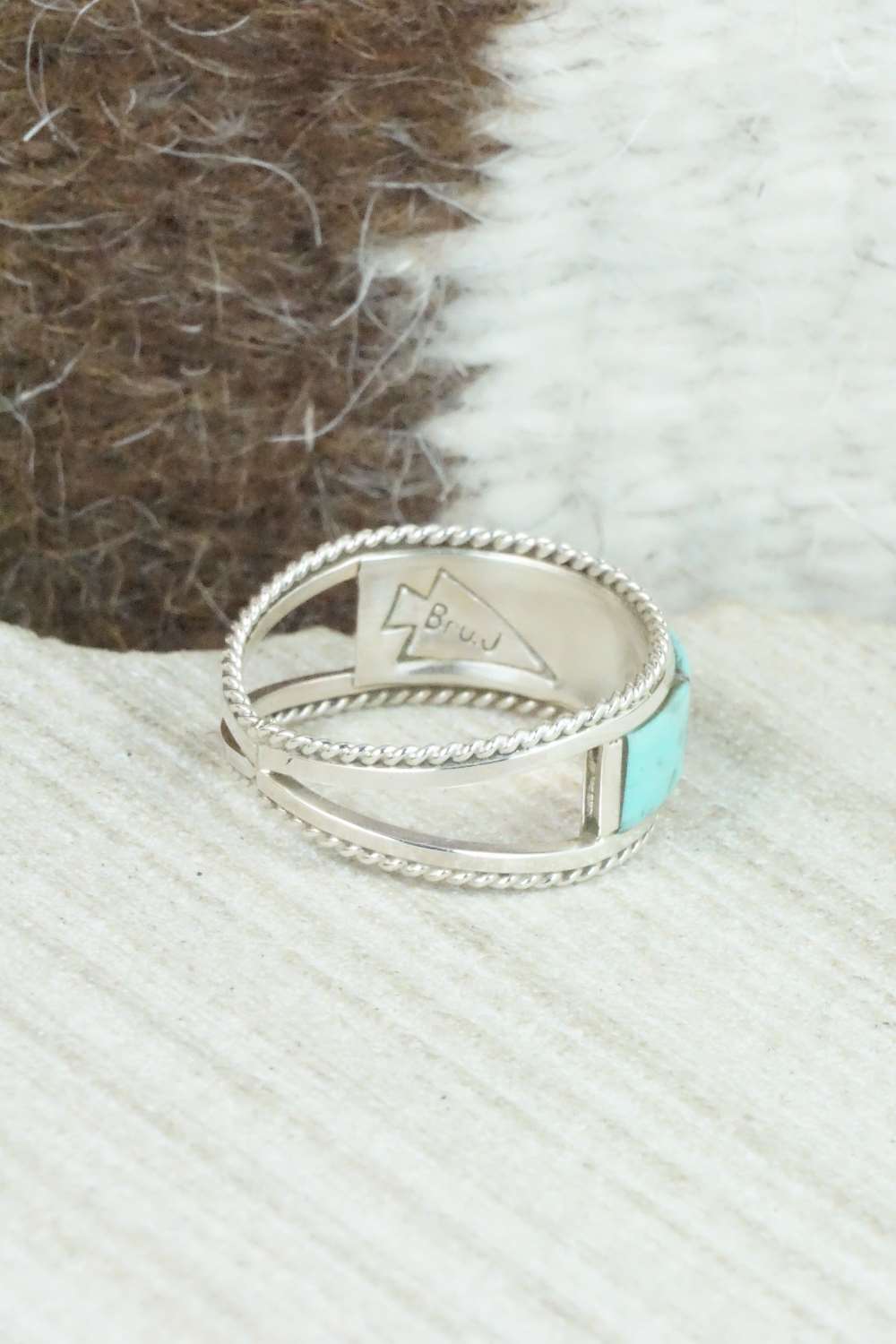 Turquoise & Sterling Silver Inlay Ring - Bruce Johnson - Size 7