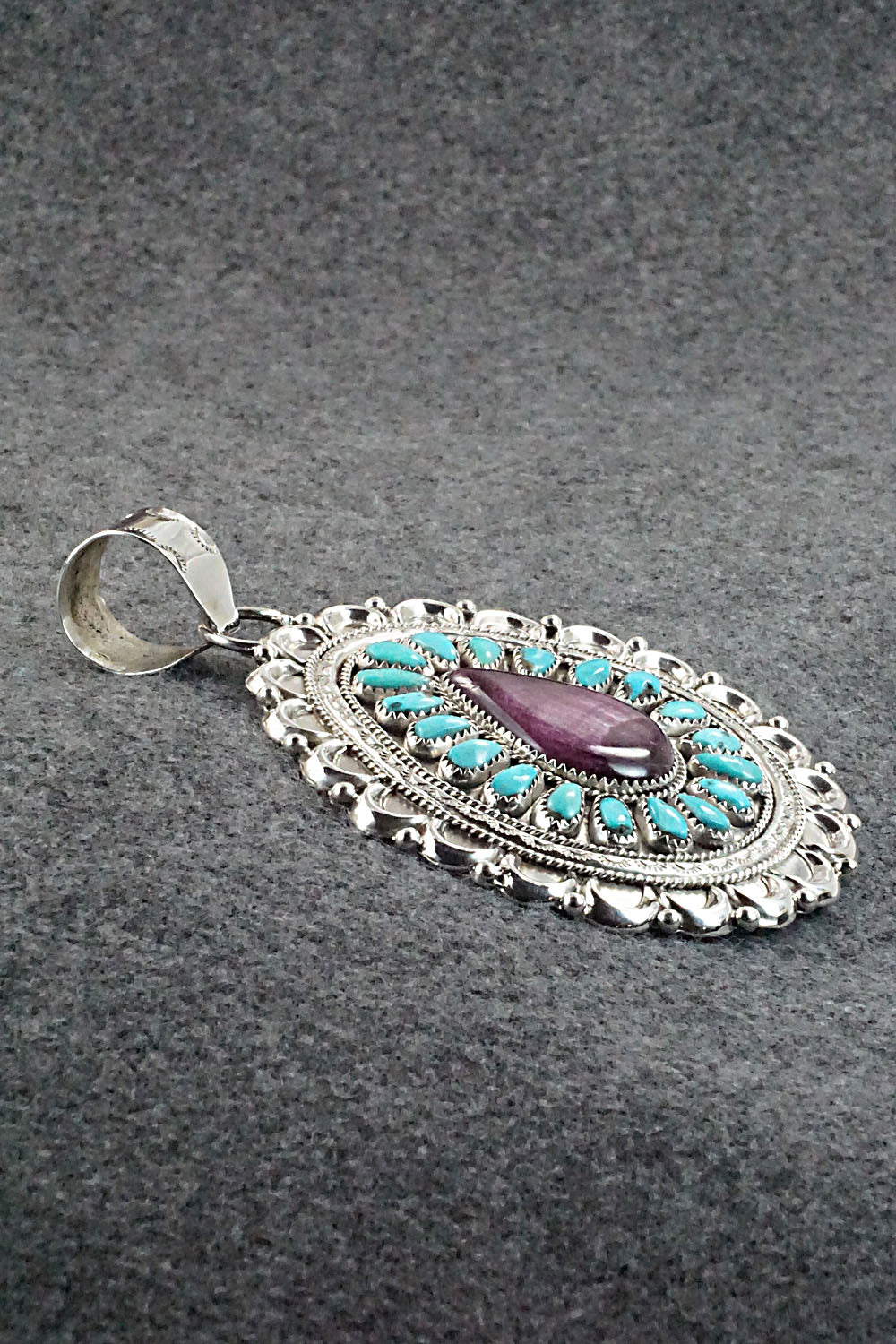 Turquoise, Spiny Oyster & Sterling Silver Pendant - Justina Wilson