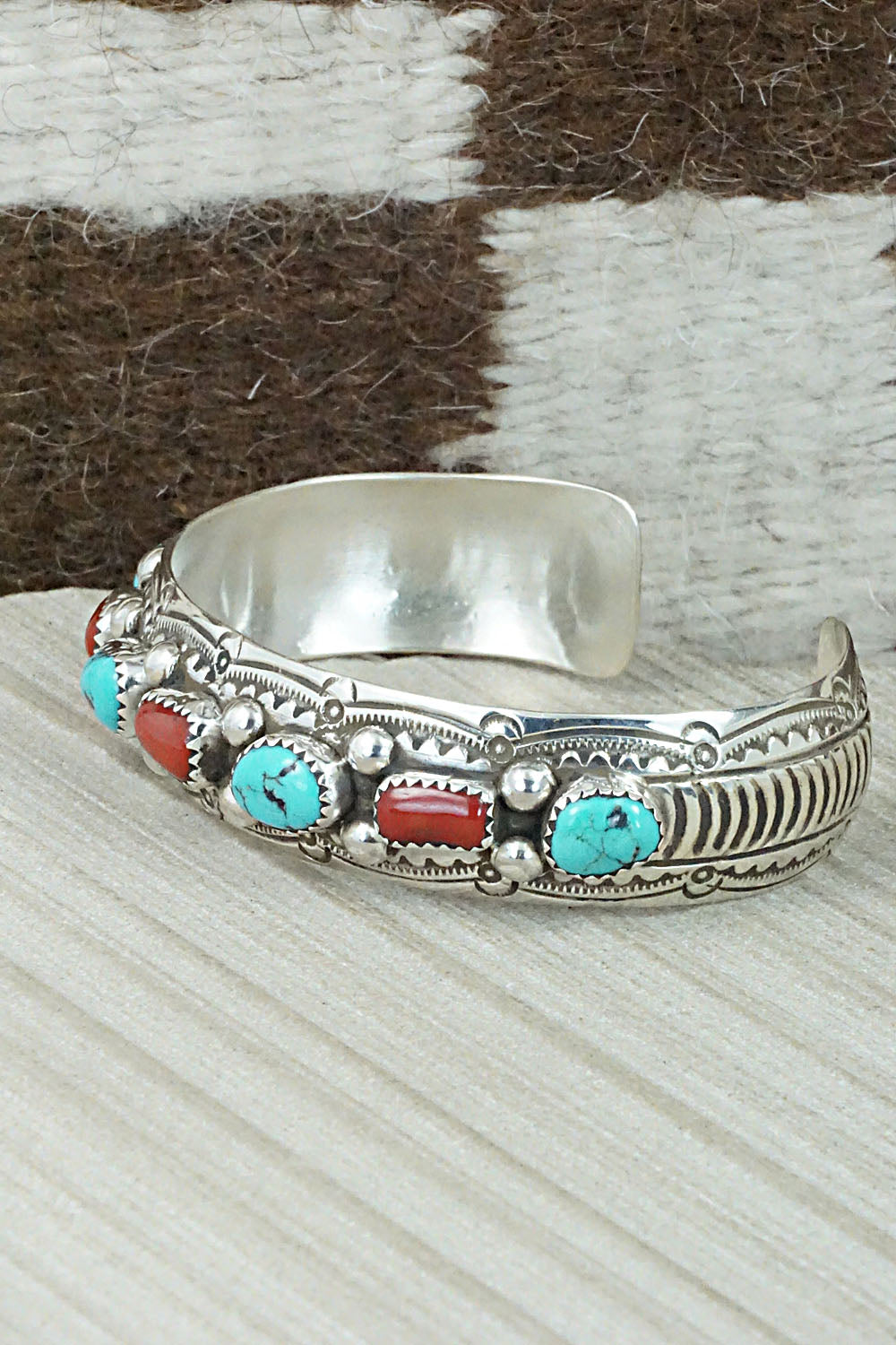Turquoise, Coral & Sterling Silver Bracelet - Grace Silver
