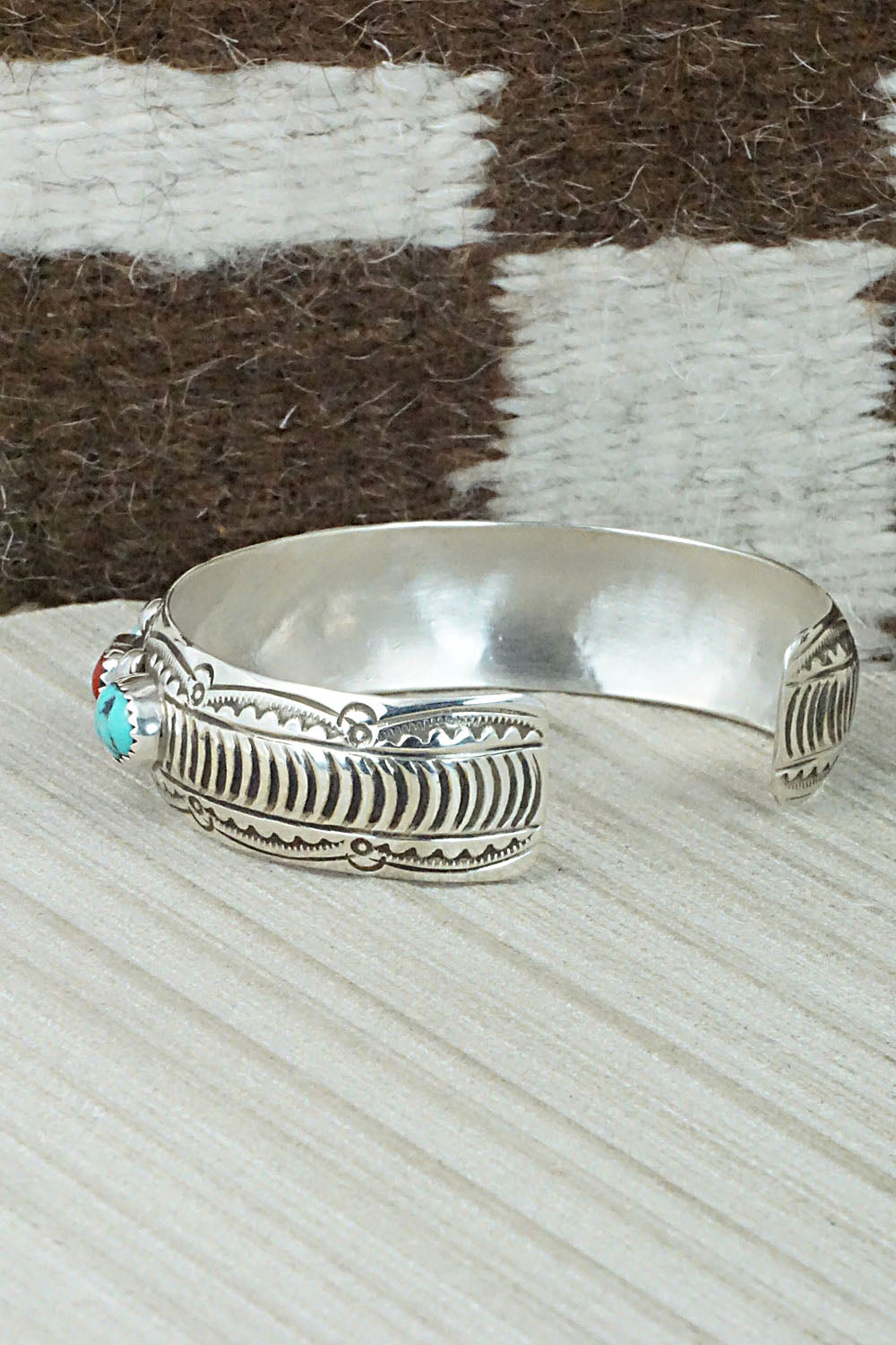 Turquoise, Coral & Sterling Silver Bracelet - Grace Silver